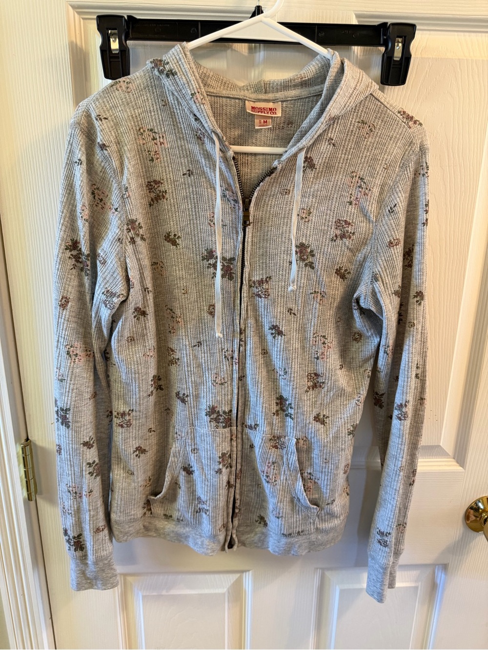 Mossimo Supply Co. Heather Gray Floral Zip Hoodie